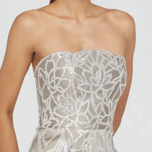 Theia Women's Pamela Embellished Mikado Strapless High Low Evening Gown Size 4 - Picture 6 of 15